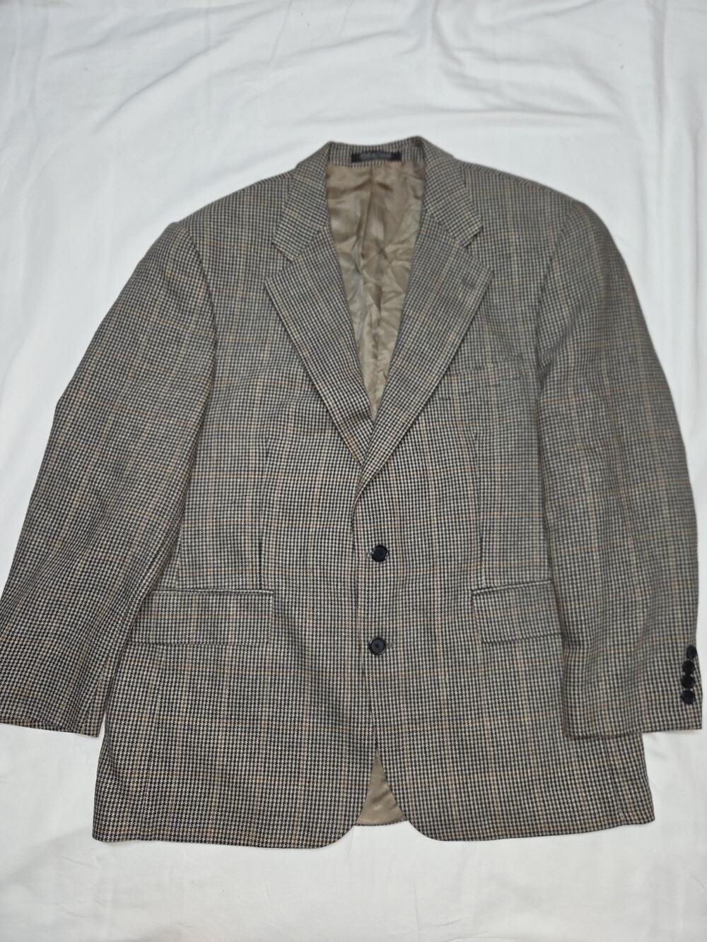 Chaps Ralph Lauren Mens 44R Wool Houndstooth Blazer Sport Coat Brown L006526I